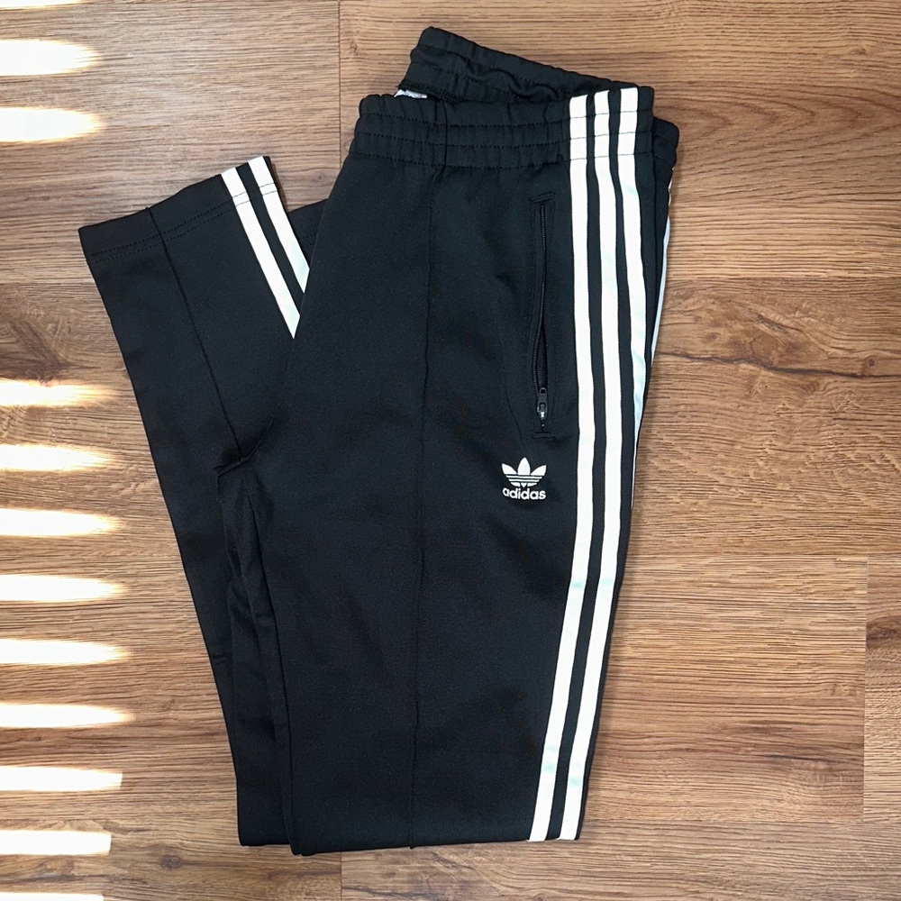 Adidas Black Joggers with White Stripes